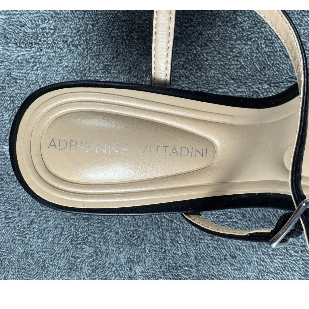 Adrienne Vittadini Begley Black Pearl Square Toe Kitten Heel Sandals Mens 7M‎